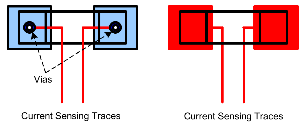 Battery current sensing trace routing (uncaptioned drawing in the printed table cell)
